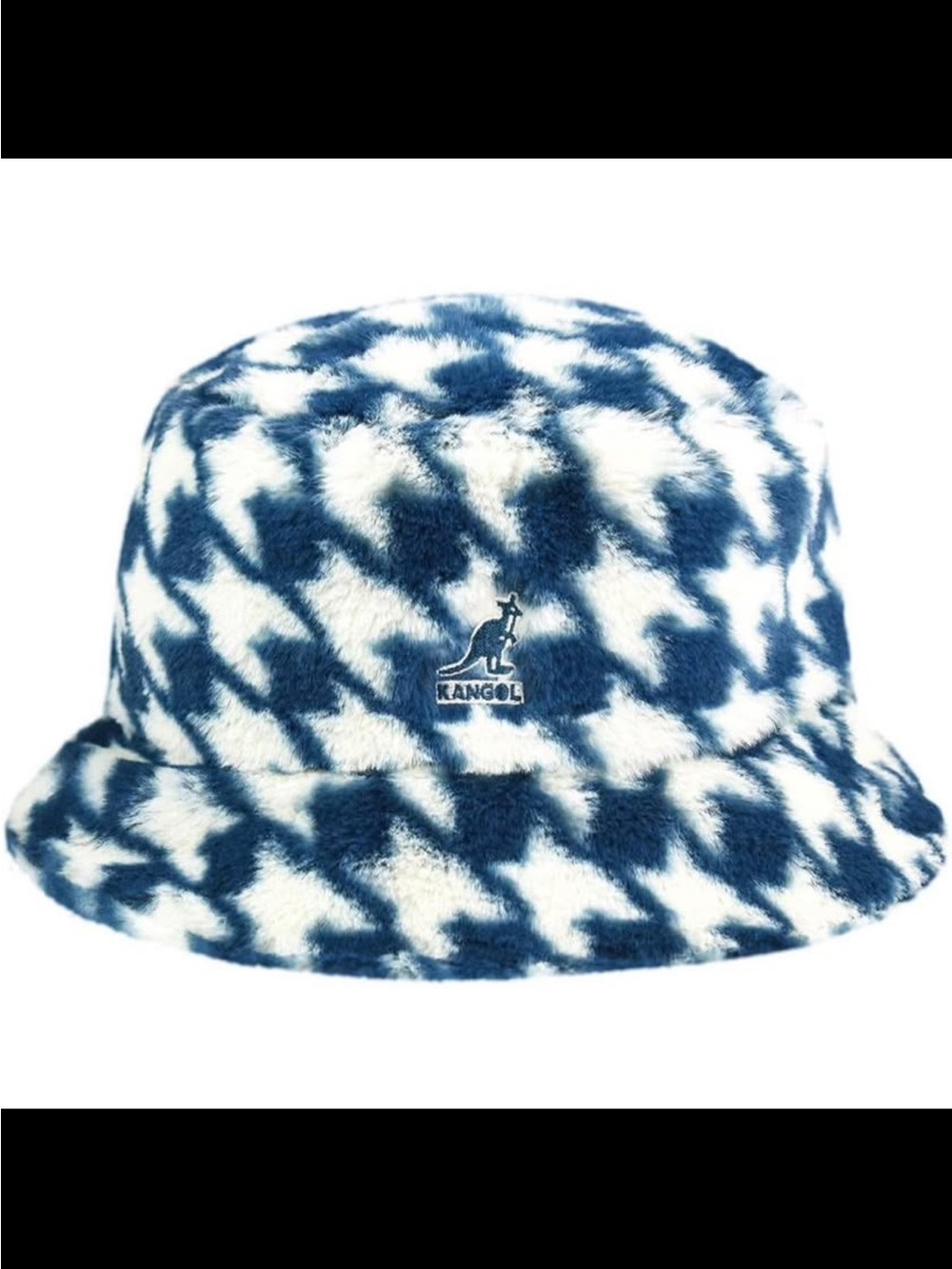 Kangol Kids Blue & White Houndstooth Faux Fur Bucket Hat